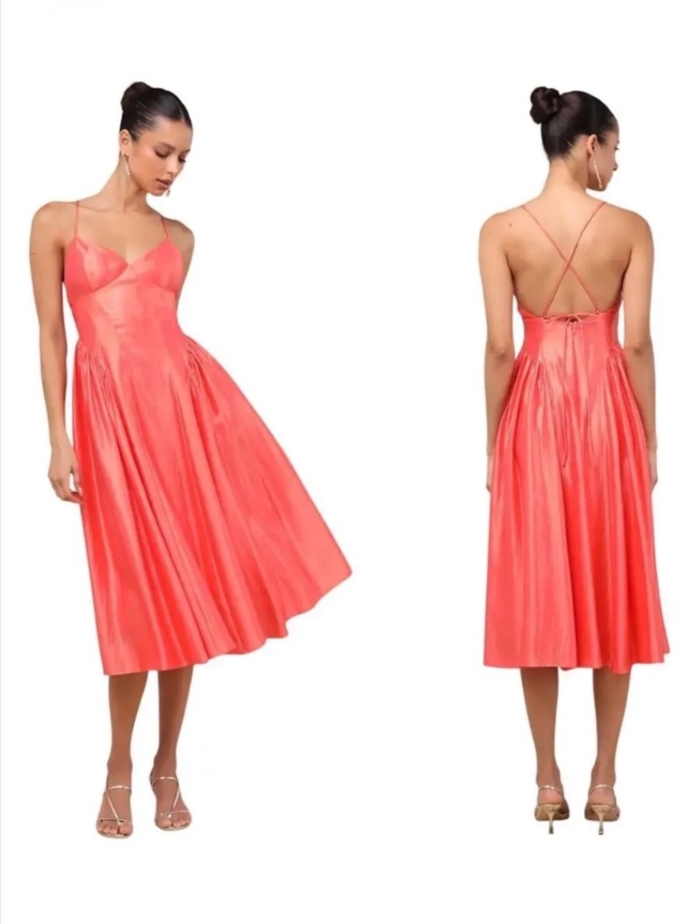 NWT Lulus Paride Shiny Coral Gathered Lace-Up Midi Dress XS